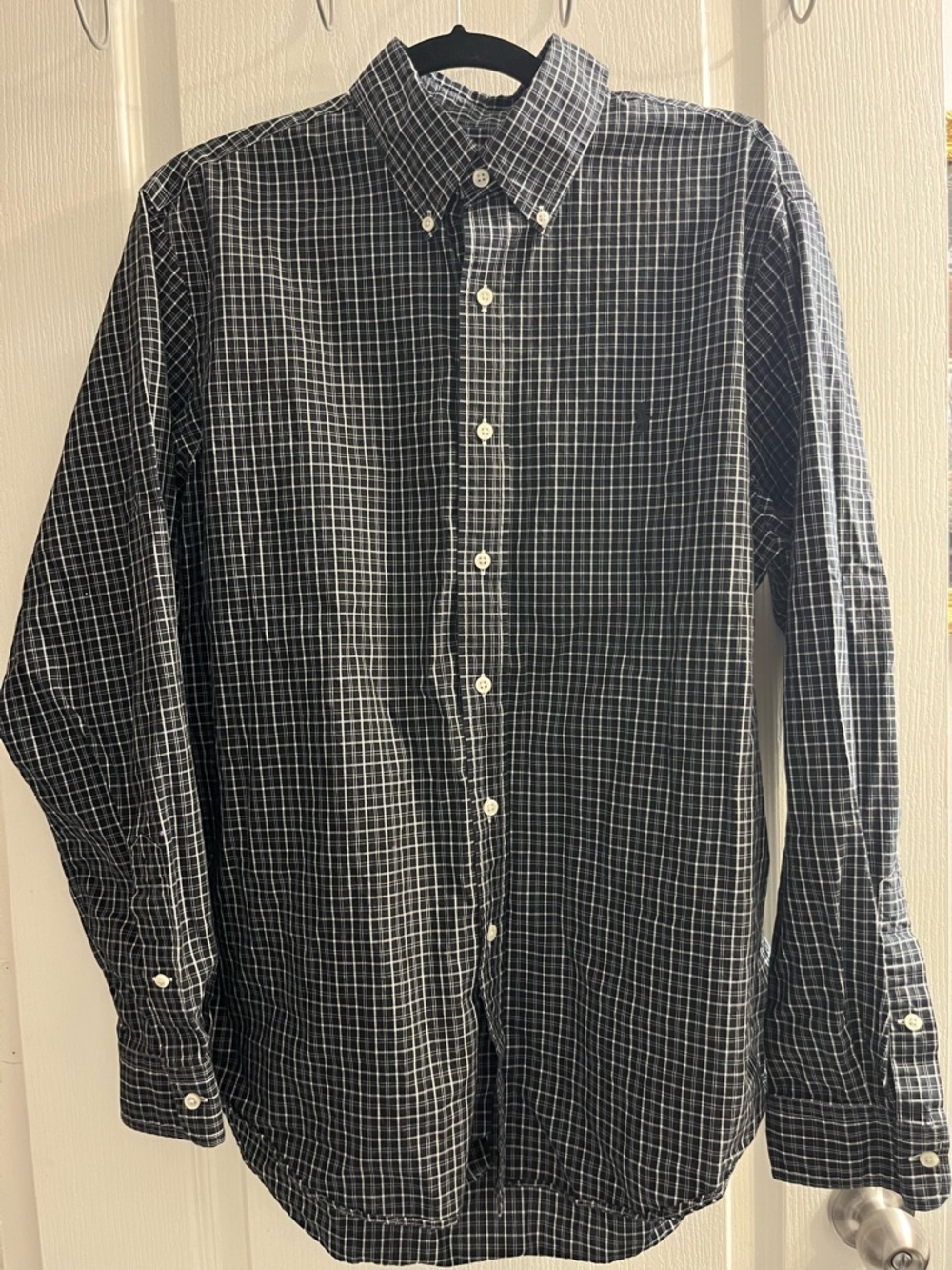 Ralph Lauren Men's L Plaid Button-Up Shirt Long Sleeve Black White Cotton